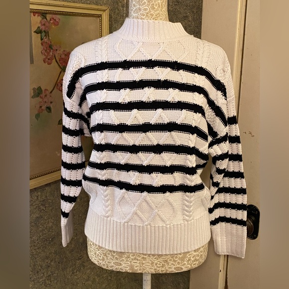 NWT Amour vert organic cotton black and white Striped knit Sweater XS high neck - Picture 1 of 7